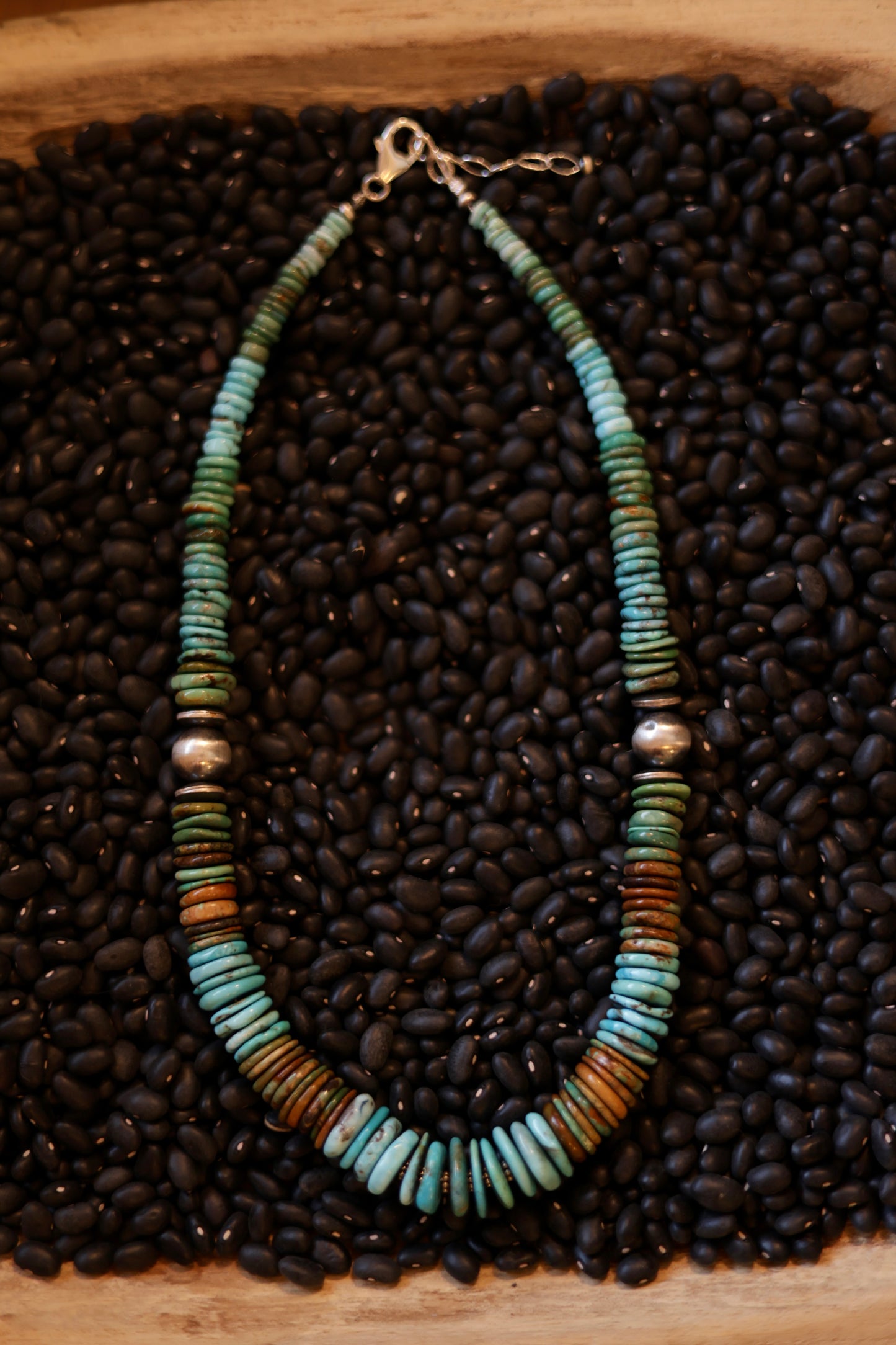 High Grade Graduated Turquoise Necklace with Navajo Pearls