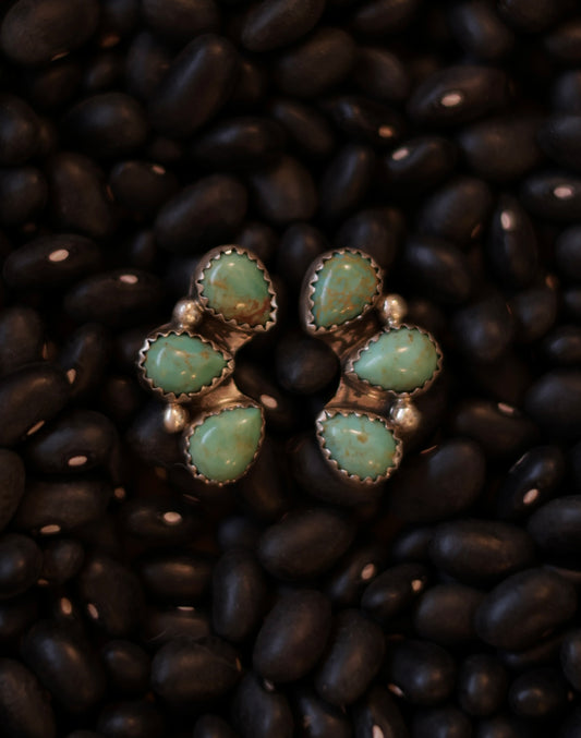 Maxine Ramirez 3 stone Cluster Earrings - Kingman Turquoise