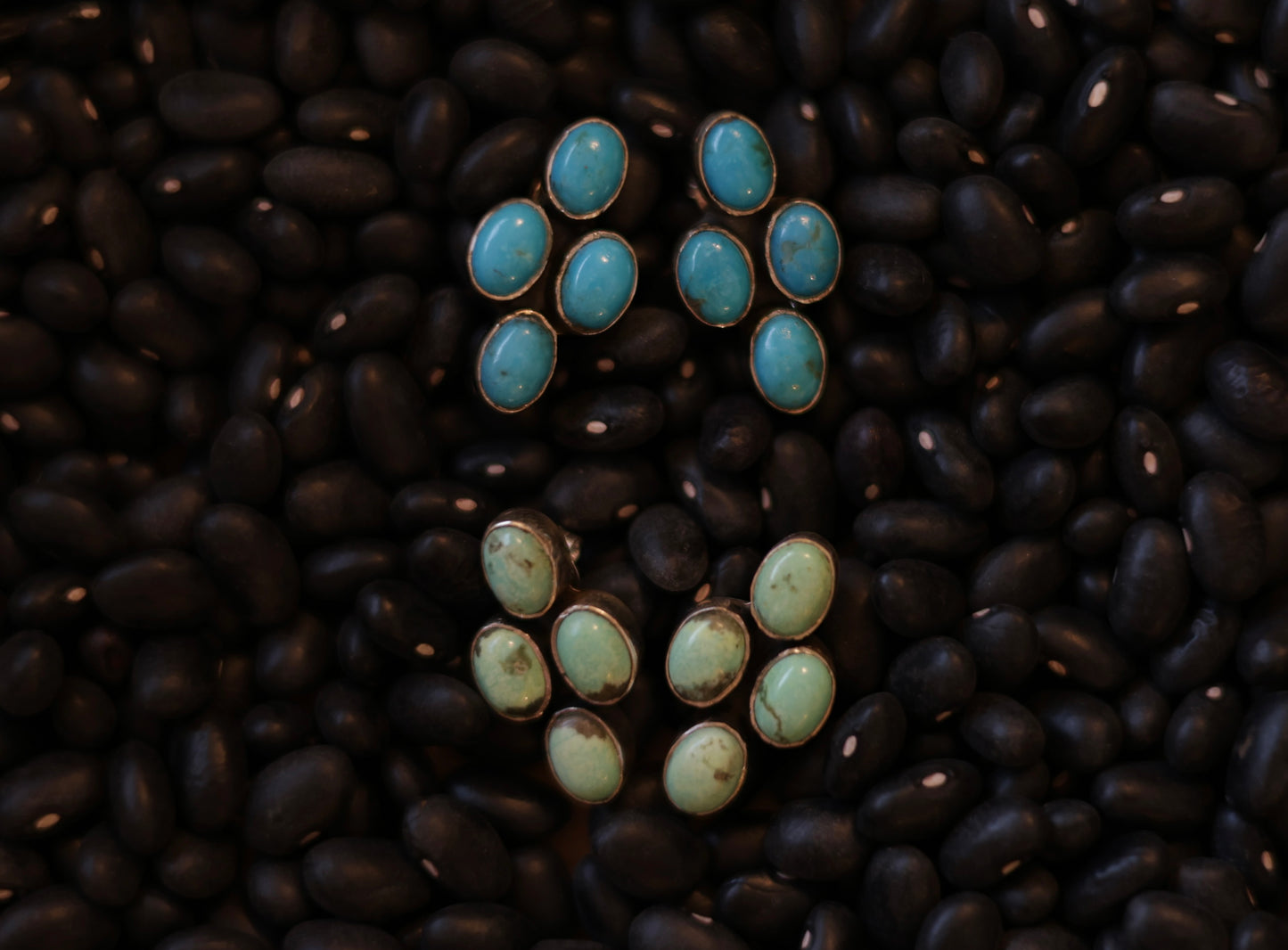 Handmade Turquoise 4 Stone Cluster Earrings - Light Green Matrix