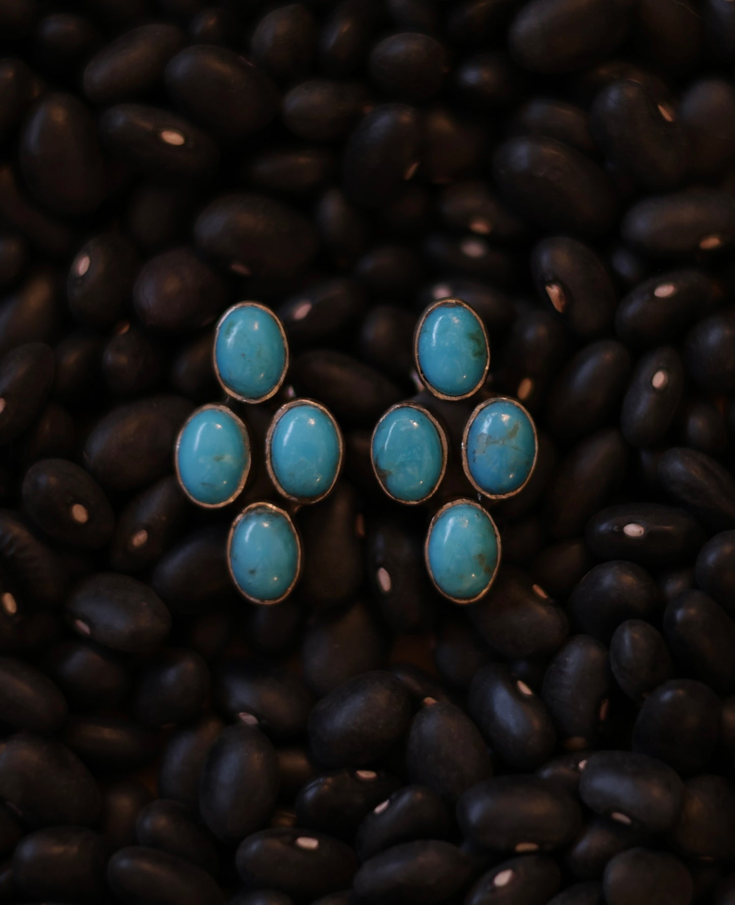 Handmade Turquoise 4 Stone Cluster Earrings - Blue Matrix