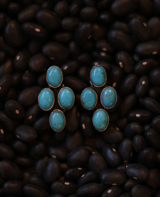 Handmade Turquoise 4 Stone Cluster Earrings - Blue Matrix
