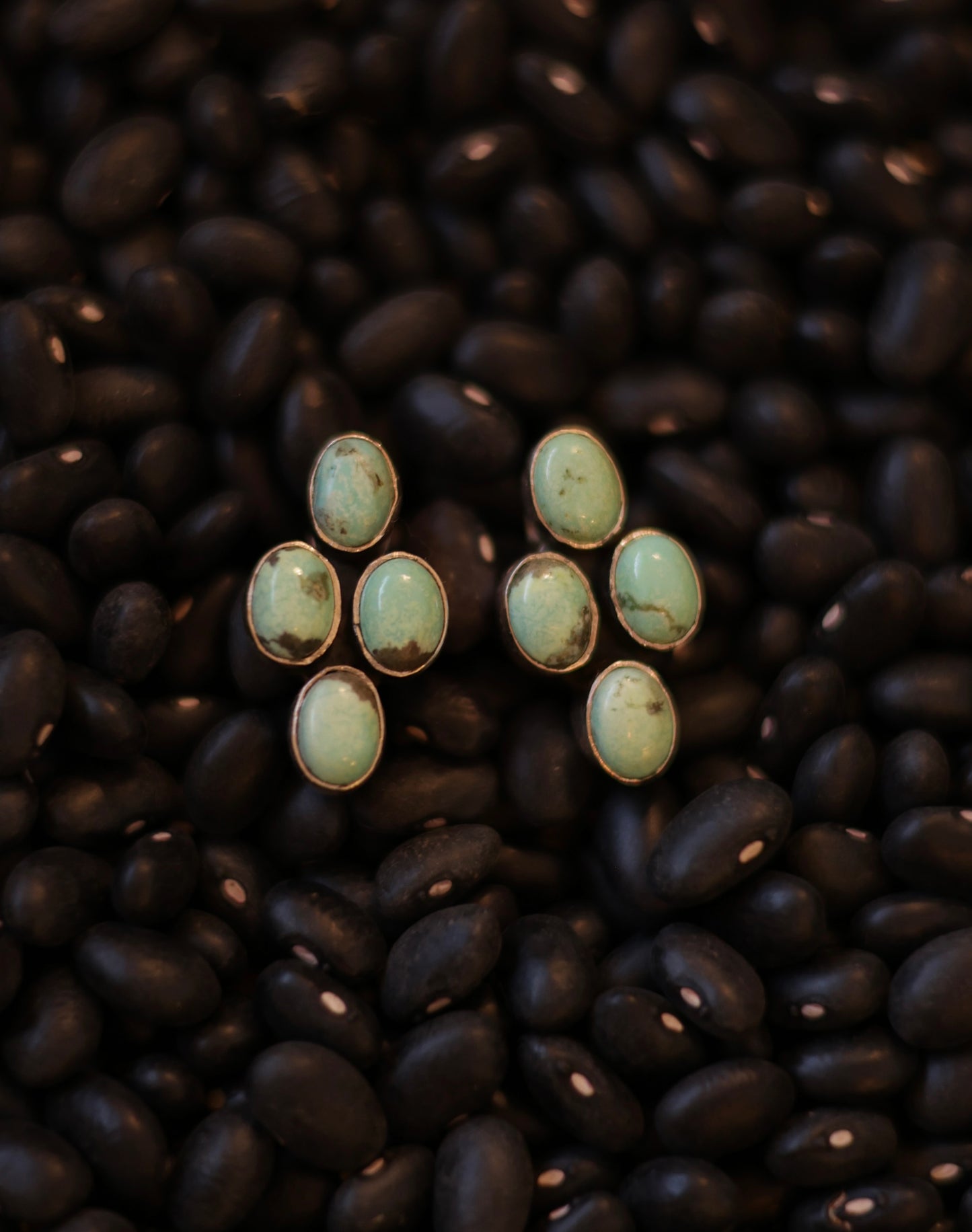 Handmade Turquoise 4 Stone Cluster Earrings - Light Green Matrix
