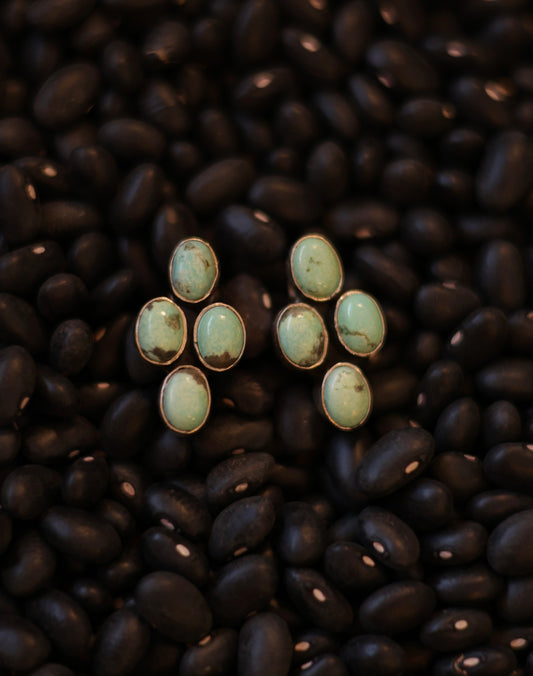 Handmade Turquoise 4 Stone Cluster Earrings - Light Green Matrix