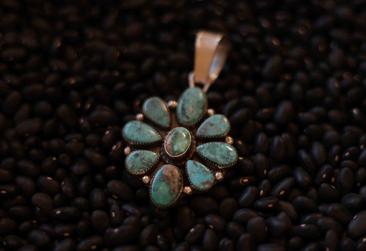 Shelia Becenti Kingman Turquoise Statement Cluster Pendant