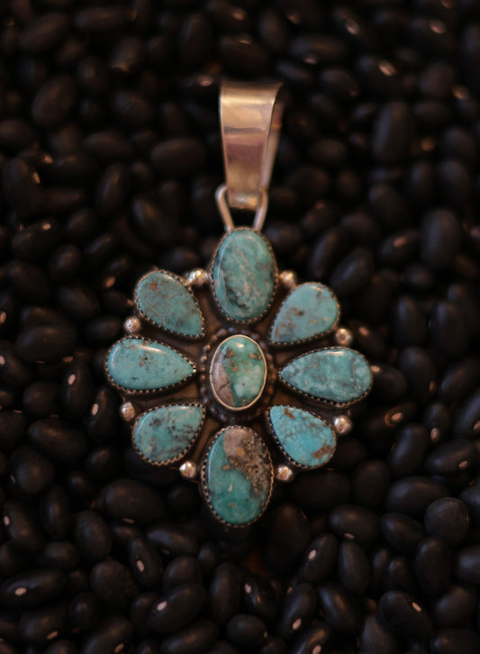 Shelia Becenti Kingman Turquoise Statement Cluster Pendant