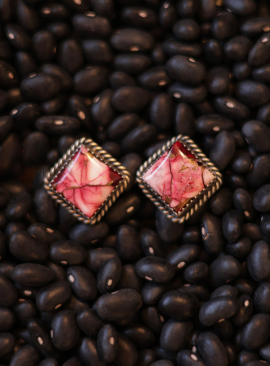Rose Dahlia Square Stud Earrings - Style #2