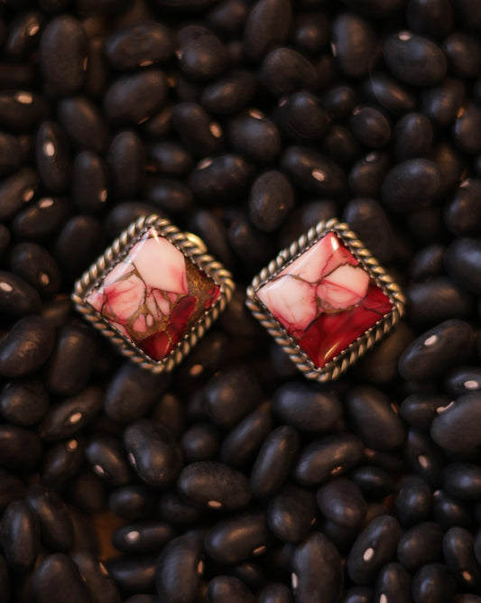 Rose Dahlia Square Stud Earrings - Style #1