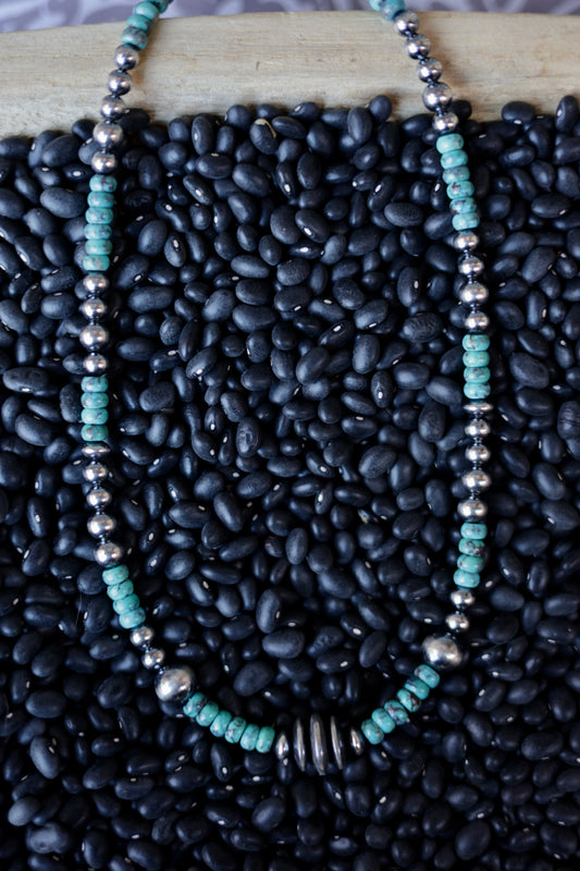 Authentic Kingman Turquoise & Mixed Navajo Pearl Necklace with Saucers