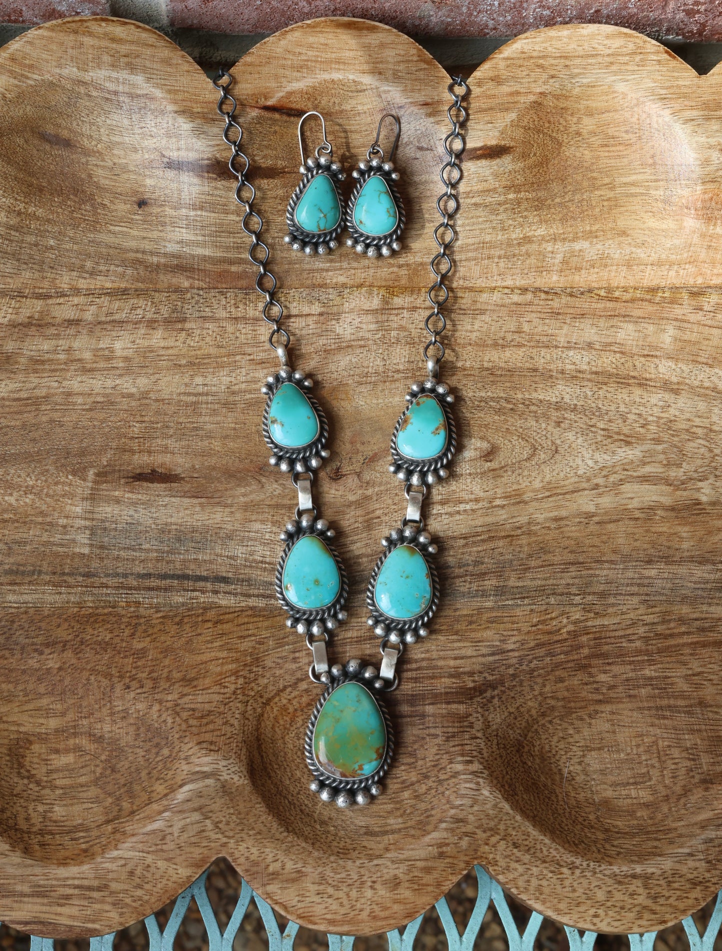 Mary Ann Spencer SS Turquoise Lariat & Earrings Set