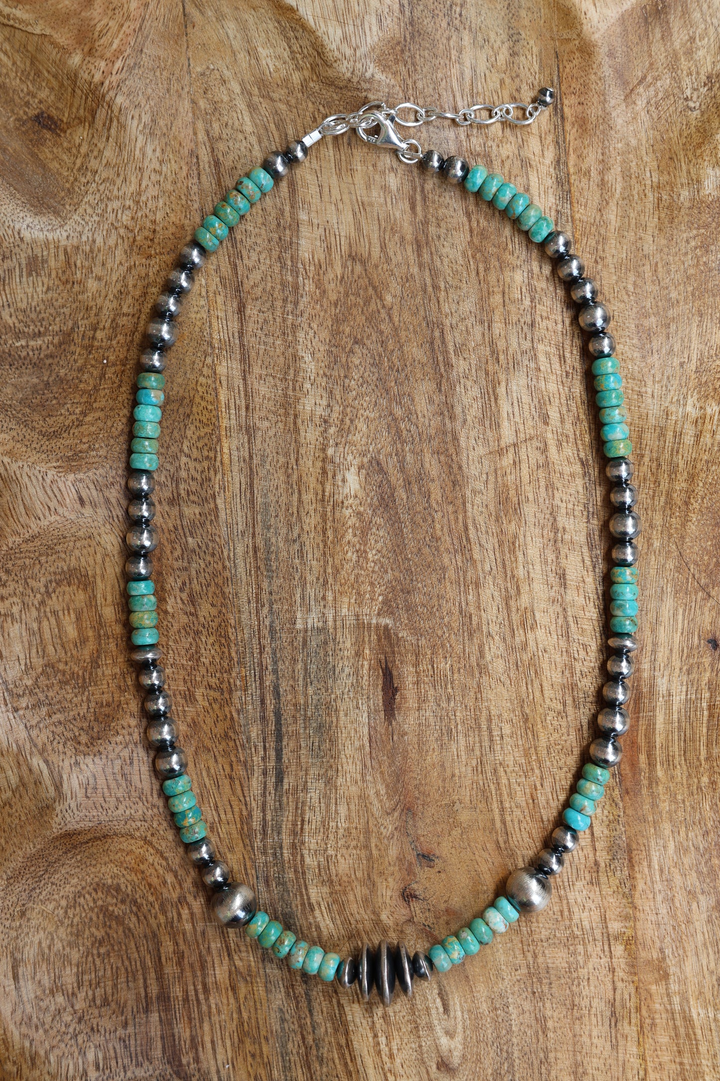 Mixed Sterling Silver Saucer & Turquoise Necklace