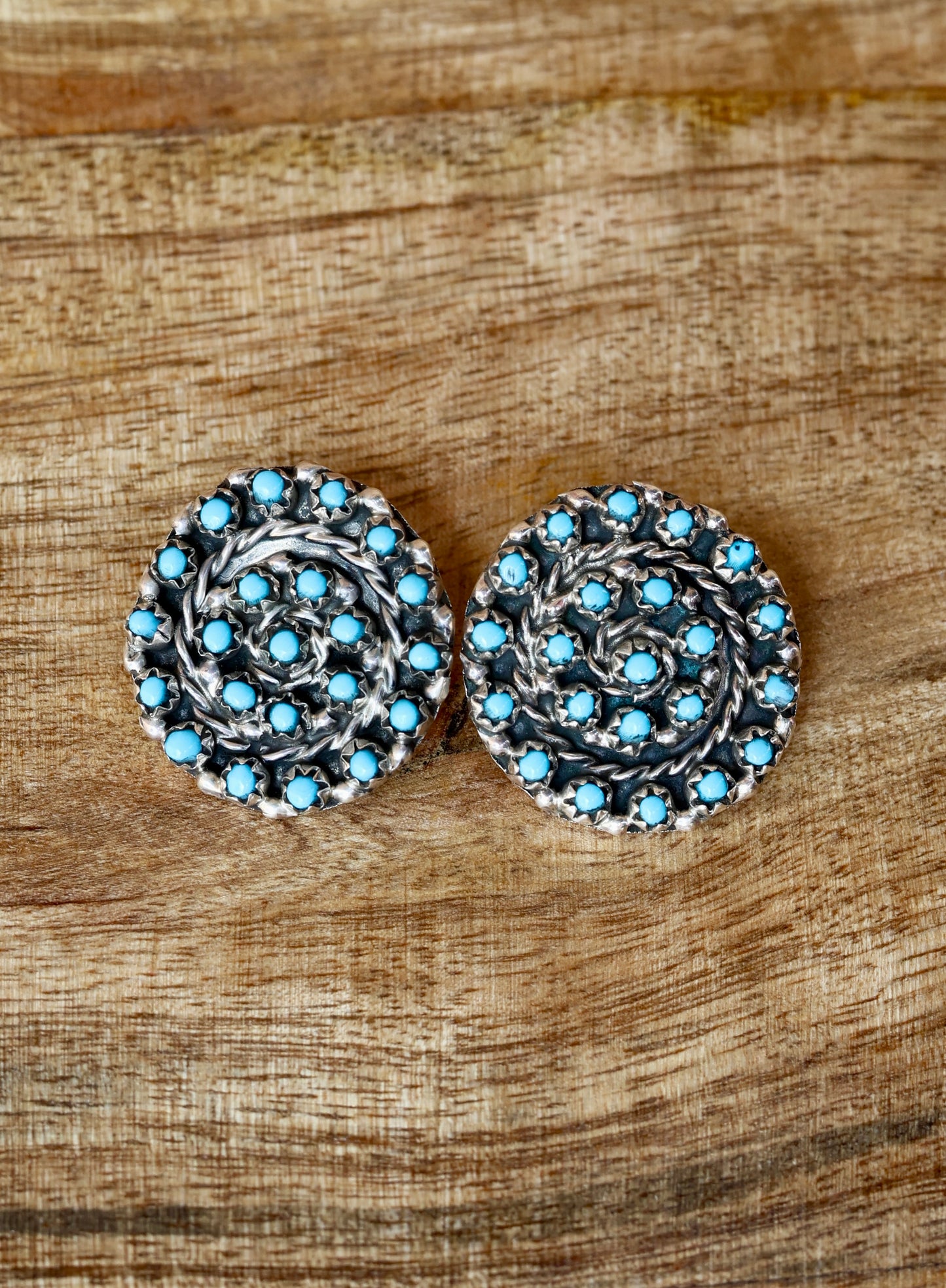 Randy Hooee Kingman Needlepoint Stud Earrings