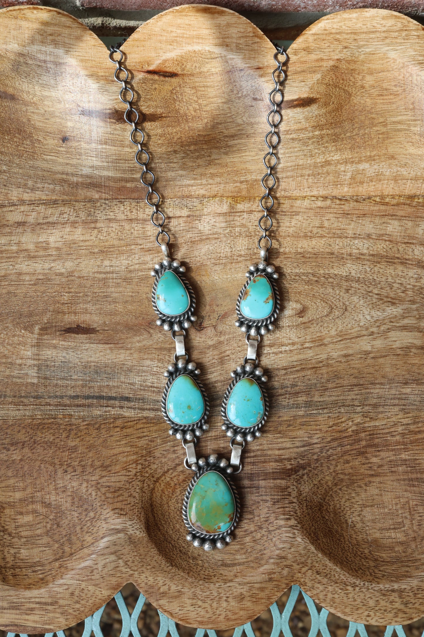 Mary Ann Spencer SS Turquoise Lariat & Earrings Set