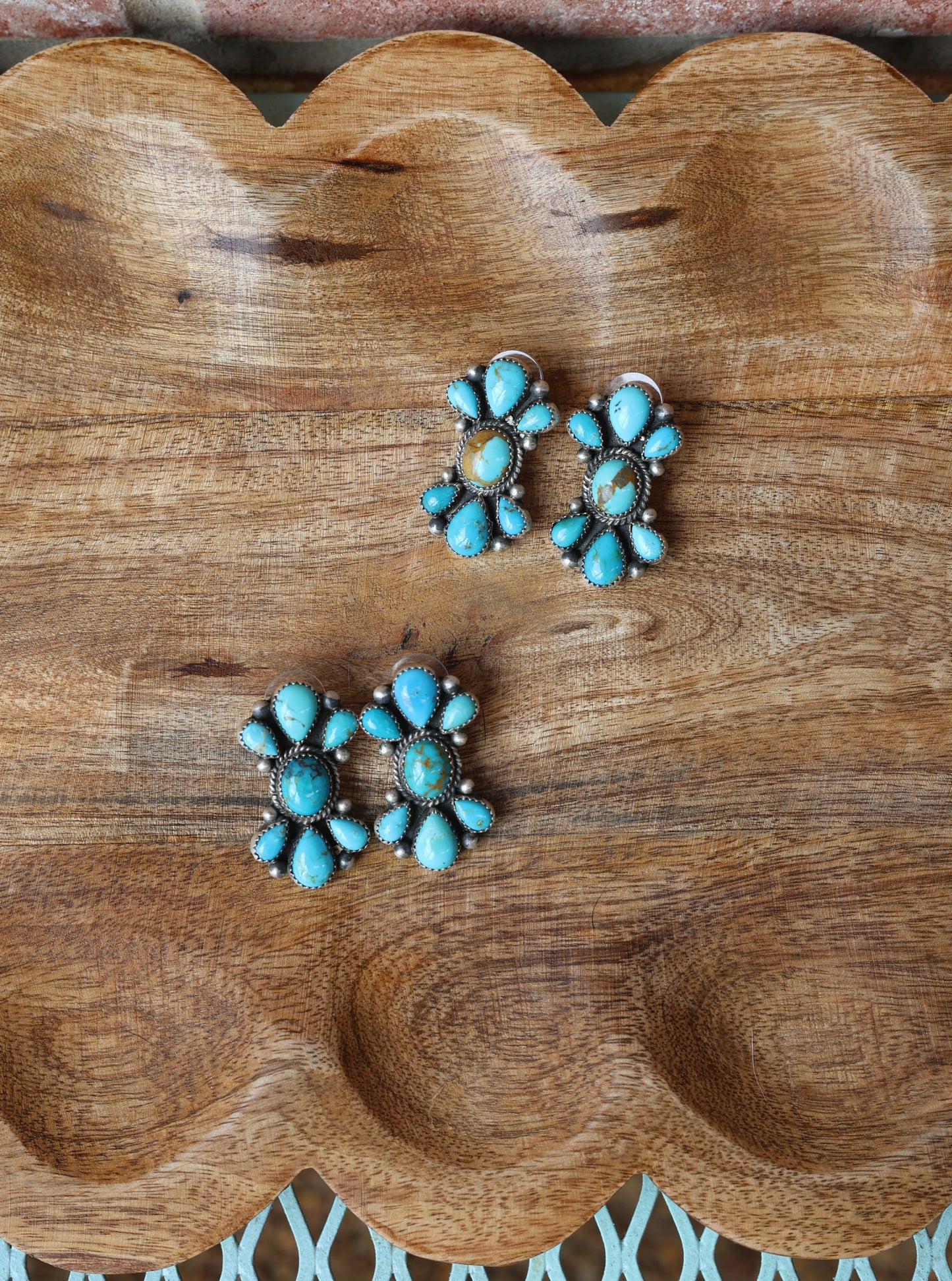 Tricia Smith Navajo SS Turquoise Cluster Earrings - Style #2