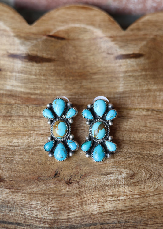 Tricia Smith Navajo SS Turquoise Cluster Earrings - Style #2