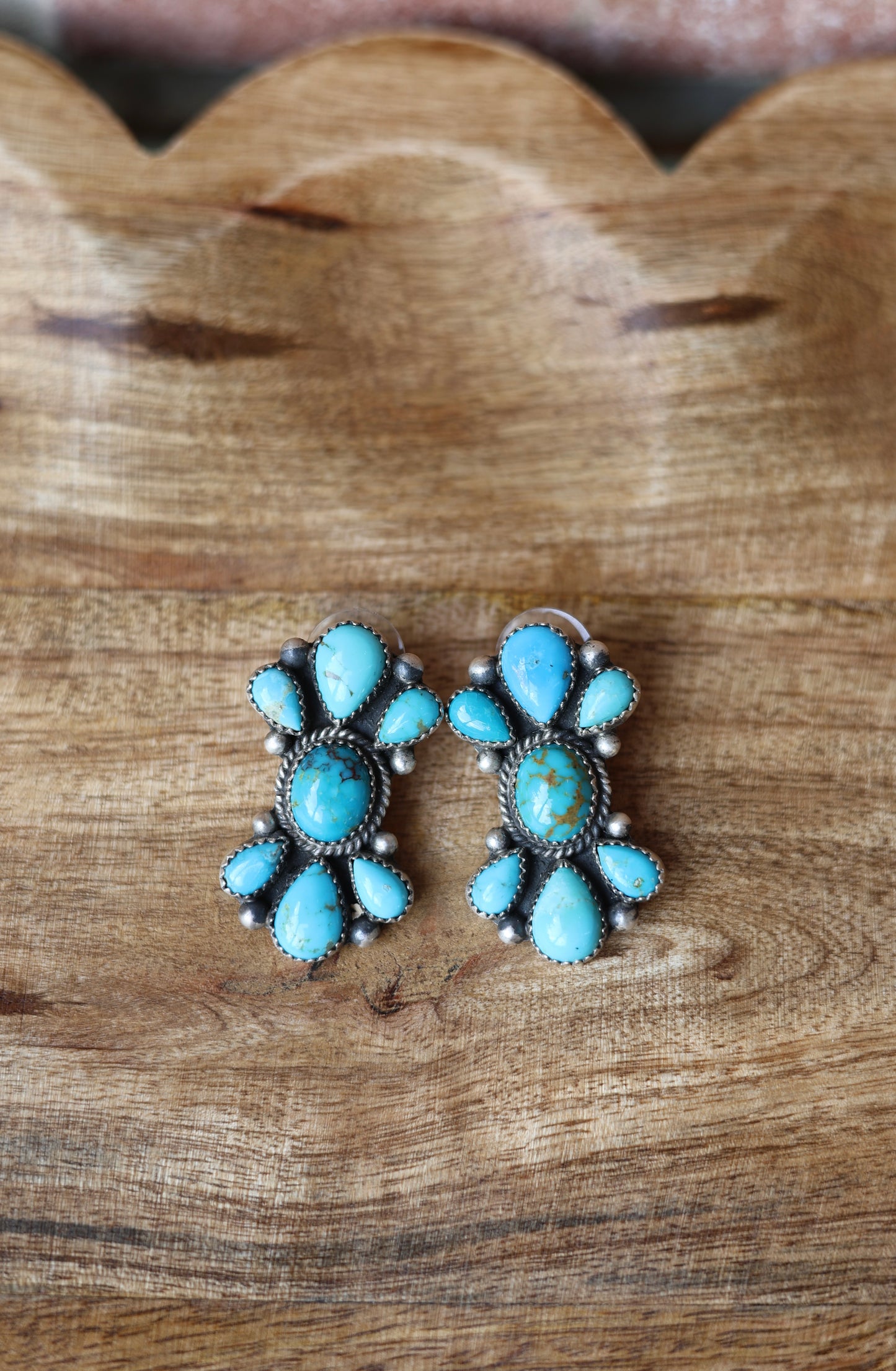 Tricia Smith Navajo SS Turquoise Cluster Earrings - Style #1