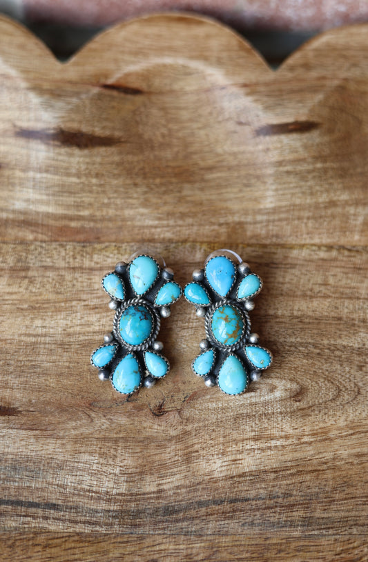 Tricia Smith Navajo SS Turquoise Cluster Earrings - Style #1