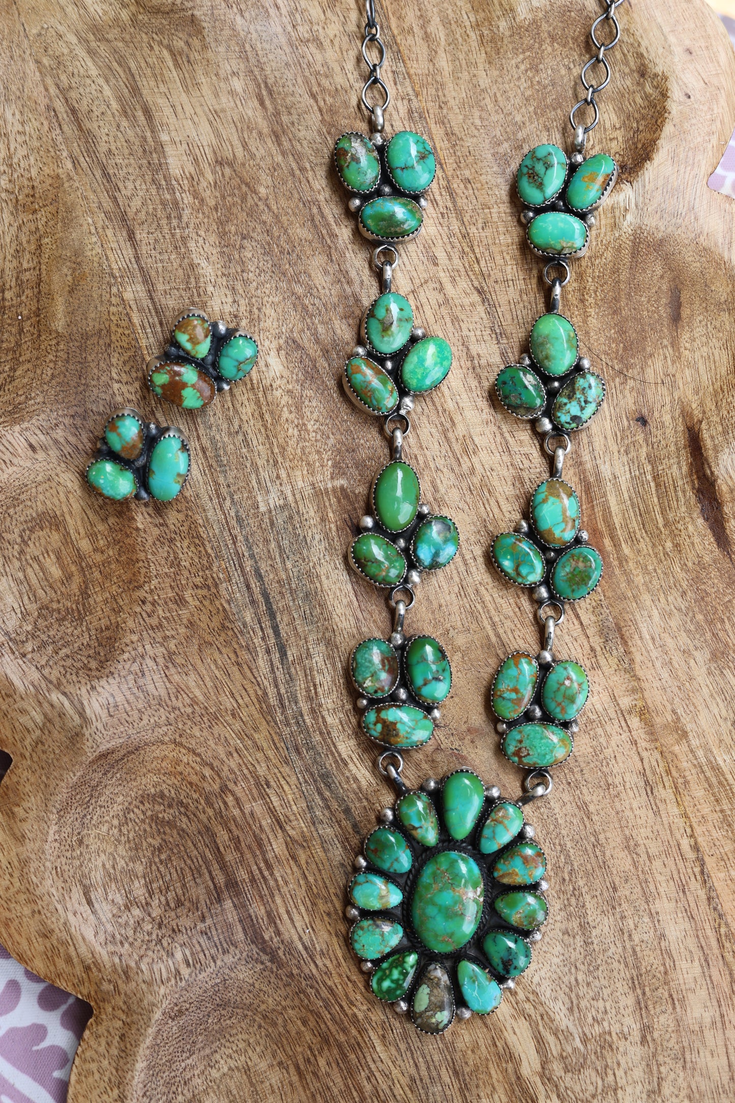 Anna Spencer SS Turquoise Sonoran Cluster Necklace Set