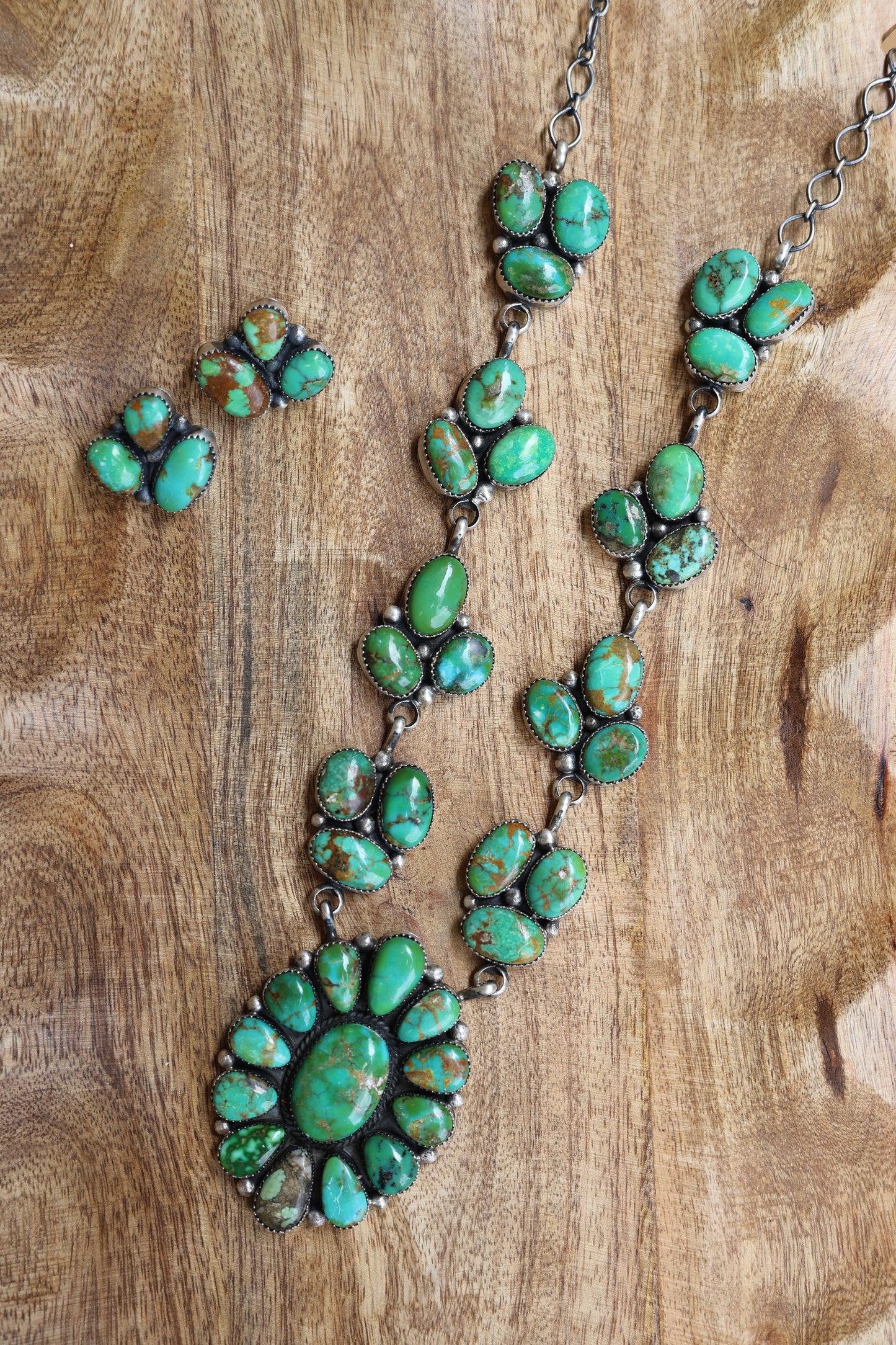 Anna Spencer SS Turquoise Sonoran Cluster Necklace Set
