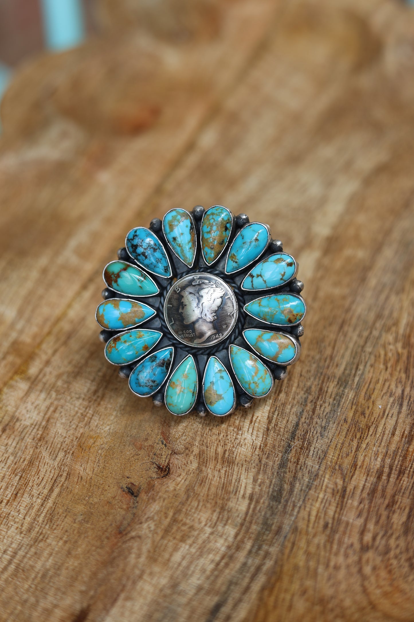 Anna Spencer SS Turquoise Liberty Dime Statement Ring
