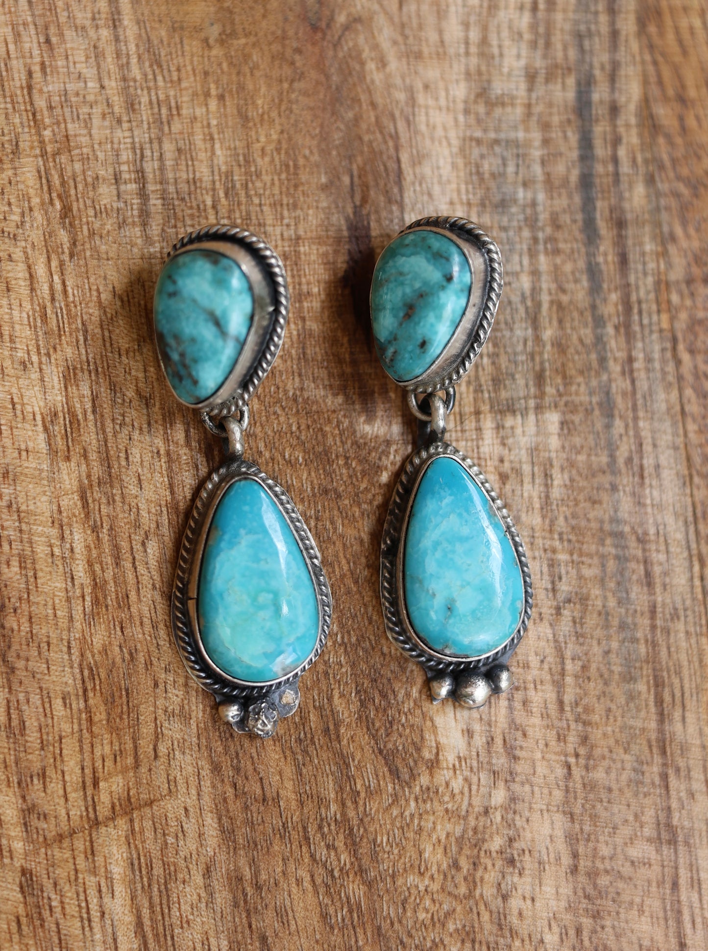 Juanita McDonald Long Carico Lake Turquoise 2-Stone Earrings