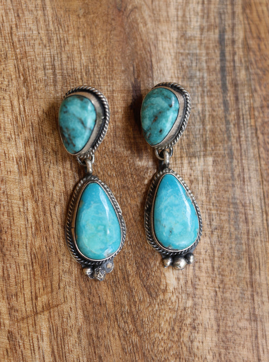Juanita McDonald Long Carico Lake Turquoise 2-Stone Earrings