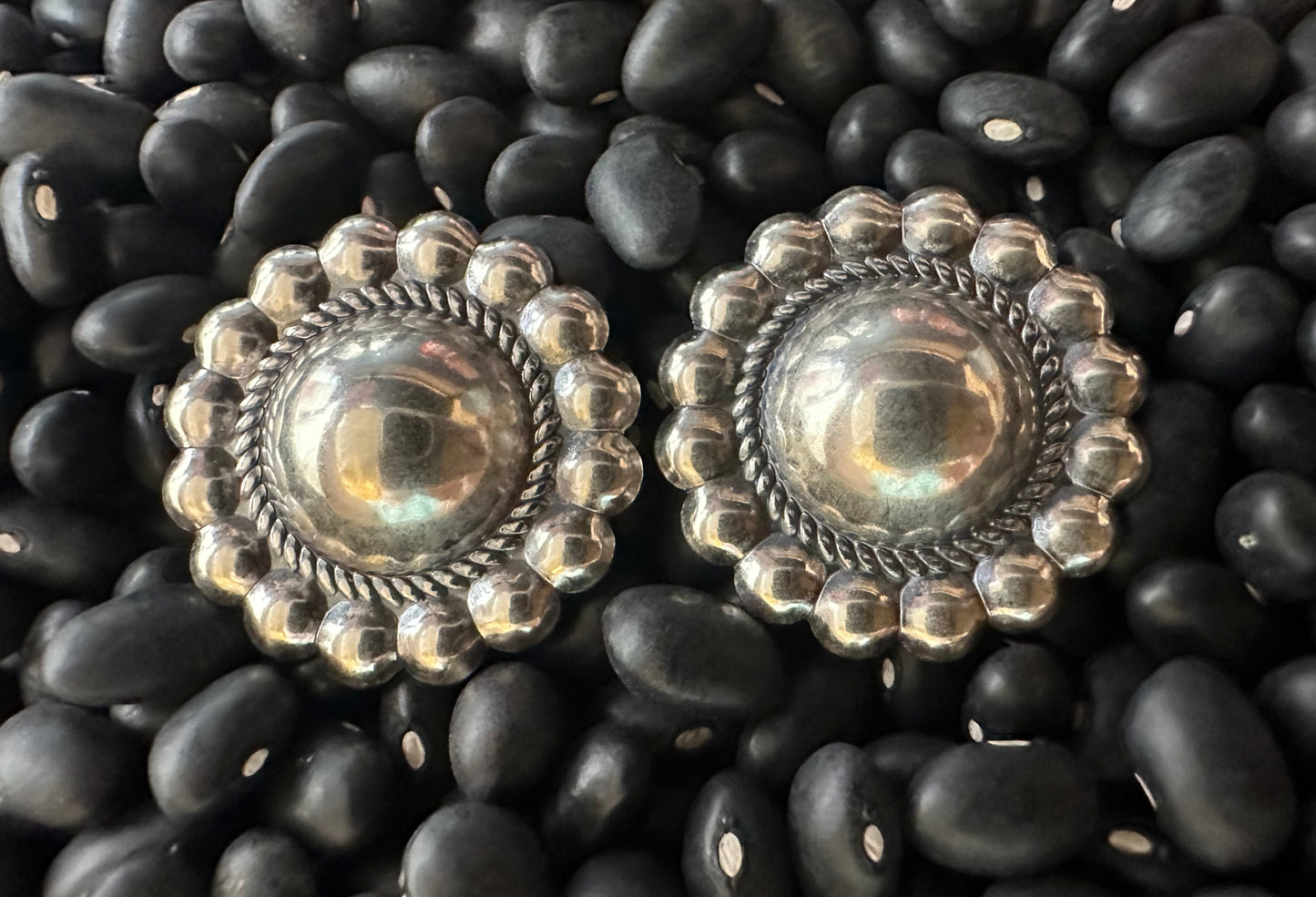 Large Sterling Silver Concho Stud Earrings